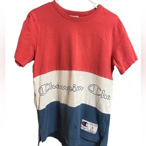 Vintage Retro Red White Blue CHAMPION Striped Men’s S T-Shirt Large Tag